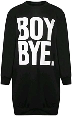 Womens Crew Neck Pockets Long Sleeve Long Sweatshirt BOY BYE PRINT/M-L