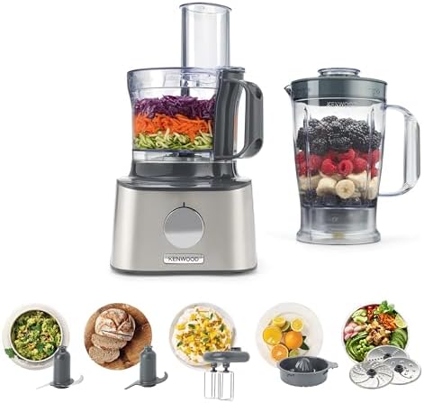 Kenwood Multipro Compact FDM301SS Robot da cucina con 2 velocità di Lavorazione+Pulse, Ciotola da 2,1L, Frullatore da 1.2 L, 3 Dischi in acciaio, sbattitore doppia frusta, Spremiagrumi