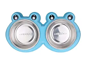 Dogz & Dudez Dog Bowls Stainless Steel DualDinner Set for Puppies and Cats(Sky Blue, Full Set, Small)