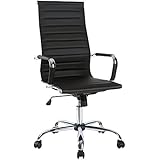 Black Ribbed Chair PU Leather Executive Chair PC Computer High Back Swivel Home Office Chair, Life Carver