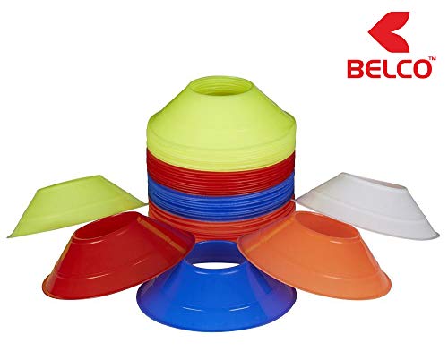 BELCO Sports Pack of 30 pcs Plastic Cones Marker Mini Space Markers Discs for Football, Soccer, Baseball, Agility, Field Sports, Kids Footwork Training, Practice Drills etc