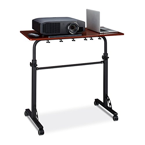 Relaxdays Laptoptisch groß XXL höhenverstellbar, HxBxT: 110 x 100 x 50 cm, Holz, Mobiles Rednerpult, Bremsbare Rollen, Notebook, Beamer, Laptops, 2 Ablagen, Mahagoni braun