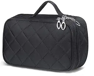 ISVIN Polyester Waterproof Multifunctional Extra Large Cosmetic Bag for Women, Household Grooming Kit, Makeup Bag , Travel Cosmetic Bag Pouch, Makeup Organizer - Black (cosmatic Bag)