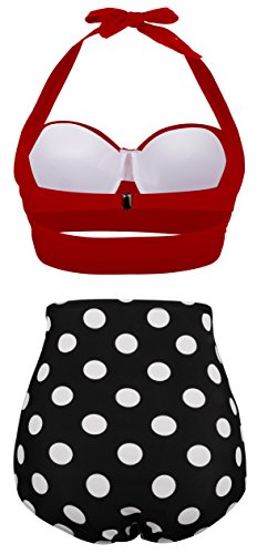 Angerella Damen Retro Stil Polka-Punkt mit Hoher Taille Badeanzug Bikini Set - 3