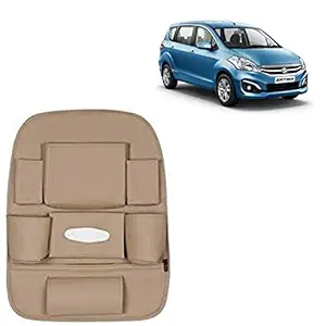 RD Universal PU Leather Car Auto Seat Back Organizer Multi Pocket Travel Storage Bag with Hangers, Tissue Paper and Bottle Holder-Beige Colour Compatible for Maruti Suzuki Ertiga