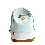 LHWY Mujeres Gril Moda Denim Encaje Mujer Lona Morral Mochila (A)