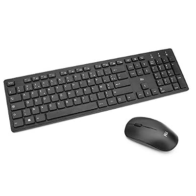 Rii RK200 Ensemble Clavier Souris sans Fil 2.40Ghz sans Fil AZERTY(Version Française) avec Taille Complète 104 Touches