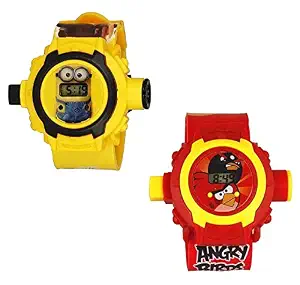 sbaprime Digital 24 Images Projector Multicolored Dial Boys and Girls Watch Combo (Yellow & Red)