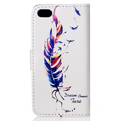 MUTOUREN Hülle für iphone SE iphone 5 5s Schutzhülle [Kratzfeste, Scratch-Resistant] Bookstyle PU Lader HandyHülle Tasche Wallet Flip Case Lederhülle Brieftasche mit Standfunktion Kartenfächer Magnetic schließt Painted Muster- Bunt Feder + Metall Stylus Stift - 3