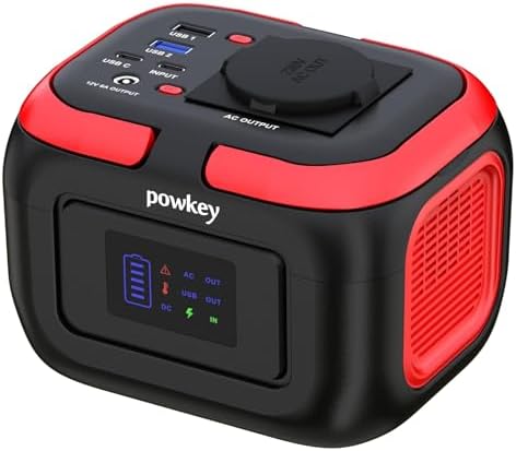 Powkey Power station portatile 26400 mAh/97,68 Wh, power bank con presa 120 W 230 V AC uscita 12 V 6 A DC, gruppo elettrogeno di emergenza con LED e SOS, generatore solare per campeggio, viaggi