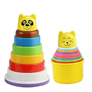 Fair 2 in 1, Stacking Toys for Kids. Rock N Stack Panda Ring and Stacking Cups Combo Set