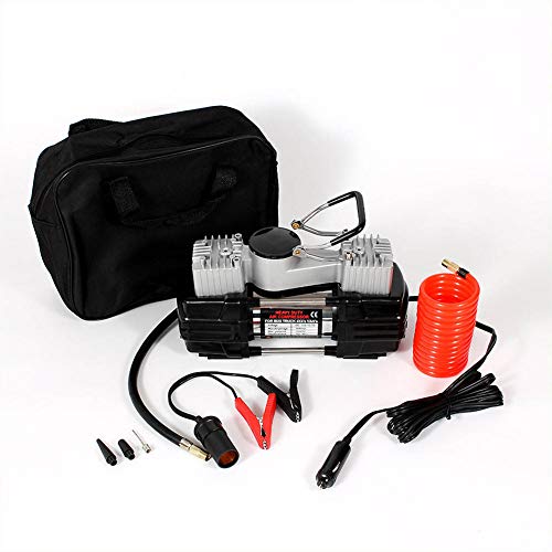 Preisvergleich Produktbild WERSDF Reifenfüller-Luftkompressorpumpe, Reifenfüller, Hochleistungs-Doppelzylinder-Luftpumpe, mit Manometer für Auto / Limousine / Motor / Fahrrad / LKW