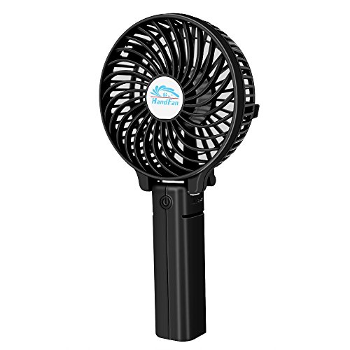 USB Ventilator VersionTech Faltbarer Mini Handventilator Kleiner Lüfter, Elektrisch Wiederaufladbar, Optimal für Mini-Chargeable Portable Laptop Schlafzimmer Büro Draußen Schwarz (Inkl. 18650 Akku )