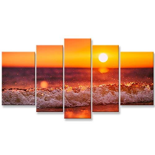 Stampa su tela, decorazione per la casa, 3 pezzi, motivo: onde del mare e tramonto