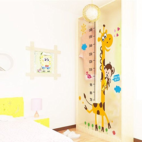 Height Chart Wandaufkleber Kids Wachstum Diagramm Wandtattoo Messen Wandaufkleber Eule, Giraffe, Löwe und Affe Baum Maßband Messlatte Wandsticker Vinyl Poster herausnehmbar für Kinderzimmer Dekoration (Giraffe Tree) - 3