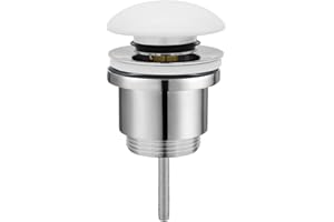 INBAGNO Piletta di scarico click clack universale bianco opaco con e senza troppopieno, scarico in ottone con attacco standard G1”1/4