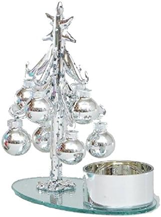 Glass Christmas Tree With Silver Baubles, Tea Light Holder – Home Improvement Accessory for Decoration, Gifting, Illuminating. DIY Crib Décor