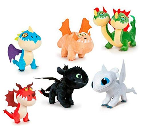 Dragon Trainer - El Mundo Escondido Set Compuesto 6 Peluche 26 cm - Furia Buia Furia Clara Rutto y Vomito Incubo Tempestosa Muscolone - How To Train Your Dragon Hidden World Original DreamWorks