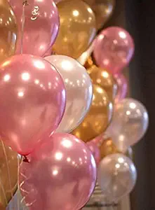 Party Propz Pink Golden White Metallic Latex Rubber Balloons Pack-51Pcs for Girls Kids Women Birthday, Baby Shower, Unicorn, Princess, First,2nd Years Decorations Balloons Supplies Combo Kit