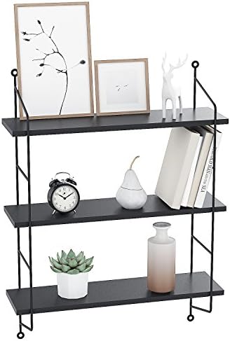 Scallop 3-Tiers Industrial Pipe Wall Mounted Ledge Shelf， Rustic Storage Shelving Bookshelf (Black)