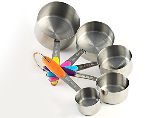 Bekith 10er Set Edelstahl Messbecher Messlöffel mit dem Silikon Griff für Küche Kochen Backen - 4
