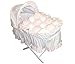 Beautiful Pink Gingham Bubble Moses Basket With Long Skirt & White Wooden Folding Stand