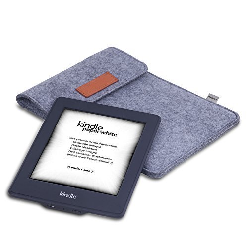 MoKo Universal 6 Zoll Felt Sleeve Hülle – Tragbare Filz Schutzhülle Tasche für Tablets, Kobo Touch 2.0, Kobo Glo HD, Tolino Shine 2HD, Tolino Vision 3HD E-Book E-Reader, Verschluss mit Druckknopf, Hellgrau - 7