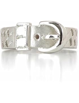 ISADY - Adele - Damen Ring - 14 Karat (585) Weißgold platiert rhodiniert - Zirkonium Transparent - Design Gürtelschnalle