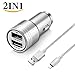 Produktbild 2in1 SEGMOI [Apple-MFi Certified] Blitzladekabel 3 ft / 1 M Geflochtene Nylonschnur + Aluminium Dual-Output Ports 2x3.1A Fast Car Charger für iPhone 5 5S 6S 6Plus SE 6 7. Juli 4. Mai iPad Air Plus Pro Mini iPod Touch-1 2 3 -silber