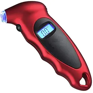 Voroly Digital Tyre Pressure Gauge 150 PSI 4 Settings for Car Truck Bicycle with Backlit LCD and Non-Slip Grip, Red (6 Month Warranty)