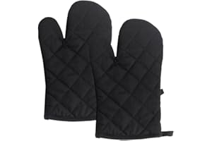 HMCEY Ofenhandschuhe Hitzebestaendig Backhandschuhe Verdickte Topfhandschuhe Küche Kochhandschuhe für Ofen Kamin BBQ, 1 Paar (Schwarz)