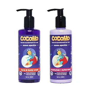 Cocomo Natural Kids Skin Care Combo: Body Wash + Sunscreen Lotion (SPF 15) - Contains Shea & Kokum Butter, Aloe Vera, Coconut & Olive Oil (Moon Sparkle 600 ml Combo)