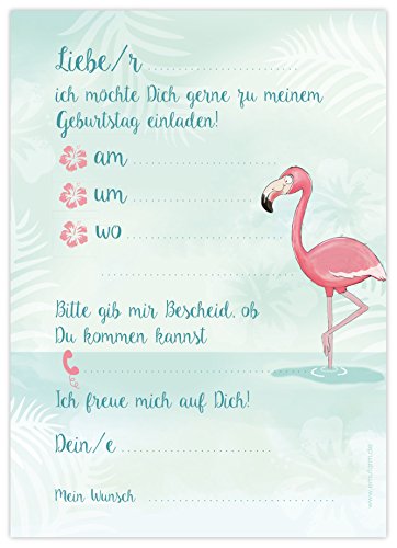 10 EINLADUNGSKARTEN zum Kindergeburtstag „FLAMINGO“ / Poolparty, Gartenparty, Cocktailparty - 4