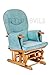 LUXURIOUS HUSH HUSH SOLID OAK WOOD GLIDER CHAIR WITH BABY BLUE CUSHIONS - NURSING GLIDER / ROCKER / ROCKING / MATERNITY / FEEDING CHAIR (With Locking Mechanism & Free Matching Footstool)