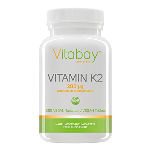Vitamina K2 200 ?g (por supuesto Menaquinone MK-7) (365 tabletas veganas)