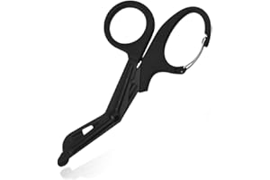 XOUDKE Cesoie di Emergenza, Forbici per Soccorso Infermieristico di Pronto Soccorso per Trauma mediche EMT in Acciaio Inossidabile Paramedici Forbici piegate, Design con Fibbia, 18,5 cm (Nero)