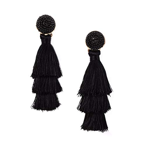 RIVERTREE - Pendientes de borla con diseño de flecos de bohemio, 3 niveles, estilo vintage, para mujer
