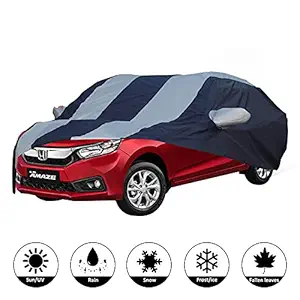 AllExtreme HA7005 Car Body Cover for New Amaze, Old Amaze Custom Fit Dust UV Heat Resistant for Indoor Outdoor Protection with Mirror Pockets (Blue & Silver with Mirror)