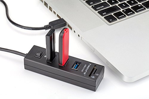 Hapurs USB 3.0 Hub 3-Port With Card Reader 9-in-1 Portable USB3.0 High-Speed-SD-TF MMC-Kartenleser mit Netzschalter - 2