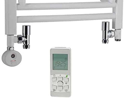 Dual Fuel Towel Rail Kit D Thermostatic Heating Element Round Valves, 300W, White
