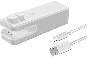 FONCBIEN Selladora de Bolsas, 2 in 1 Mini Selladora Bolsas de Plastico Recargable Sellador Bolsas para Bolsas de plástico, Bolsas de Docadillos (Blanco)
