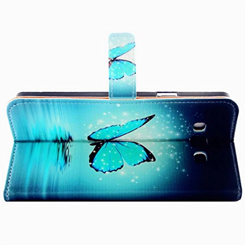 MUTOUREN Samsung Galaxy A7 (2015) Brieftasche Flip Case Cover – PU Leder Bookstyle Klapphülle Wallet Case für Samsung Galaxy A7 (2015) Portemonnaie Hülle Schutz Ultra Dünn Handy Tasche Geldboerse Schutzhülle – Blau Schmetterling + Metall Stylus Pen - 5