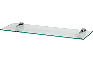 Harbour Housewares Floating Glass Wall Shelf - 60cm - Pack of 1 - Shelving Storage Vanity Display Shelf Unit with Silver Brackets for Bathroom, Shower, Kitchen, Living Room