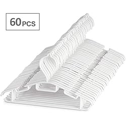 Lot de 60 Cintres Vêtements de Enfants en Plastique de Stockage Cintres pour la Longueur de 30cm en Blanc avec 5 Chaînes de Cintres en Plastique