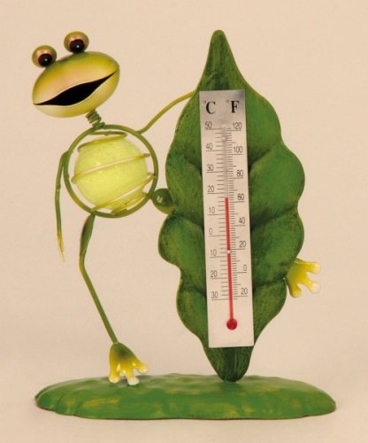 Thermometer mit Frosch aus Metall Bauch vom Frosch fluoreszierend leuchtet im Dunkeln Außenthermometer Innenthermometer - 2