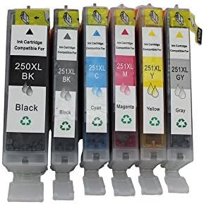 PGI-250 &amp; CLI251 compatible ink cartridge replacement For Cannon PIXMA MG5420, PIXMA MG5450, PIXMA MG6320, PIXMA MG6350, PIXMA MX722, PIXMA MX922, PIXMA iP7220, PIXMA iP7250 Printers (LB/SB/C/M/Y/GY) @INKTONER by Ink Toner