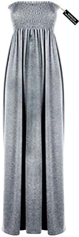 WICKEDFASHIONS123Women Sleeveless Sheering Maxi Ladies Summer Wear Bandeau Neck Loungewear Dress Light Grey