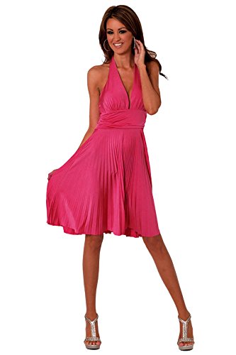 Marilyn Monroe Style Dress Evening Babydoll Halter Gown H3401 FUCHSIA Cocktail Dresses Bridesmaid Celebrity style clubwear Dresses (Small(8-10))