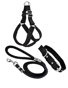 Smart Doggie? Combo Pack of Padded Chest Belt, Collar and Rope for Your Pet Dogs (X-Large (1.5 inch), Black)