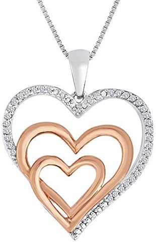 Silvernshine Jewels 1/10 CT TW Lab Diamond Two Tone Sterling Triple Heart Pendant 18โ Chain Necklace